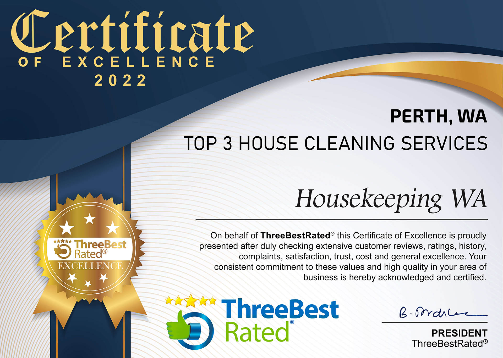 housekeepingwa-perth cert 2022 2022 Certificate of Excellence, Perth WA